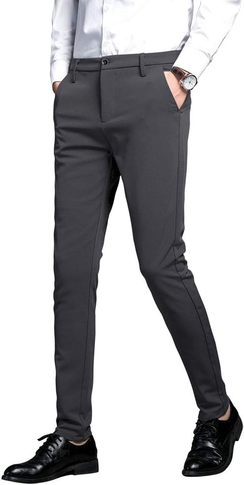 Men'S Stretch Dress Pants Slim Fit Skinny Suit Pants
