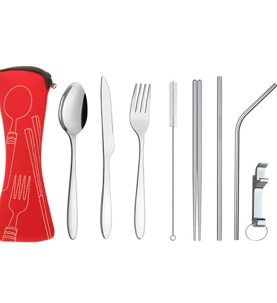Portable Stainless Steel Flatware Set with Reusable Chopsticks, Spoon, and Metal Straw-ODMS