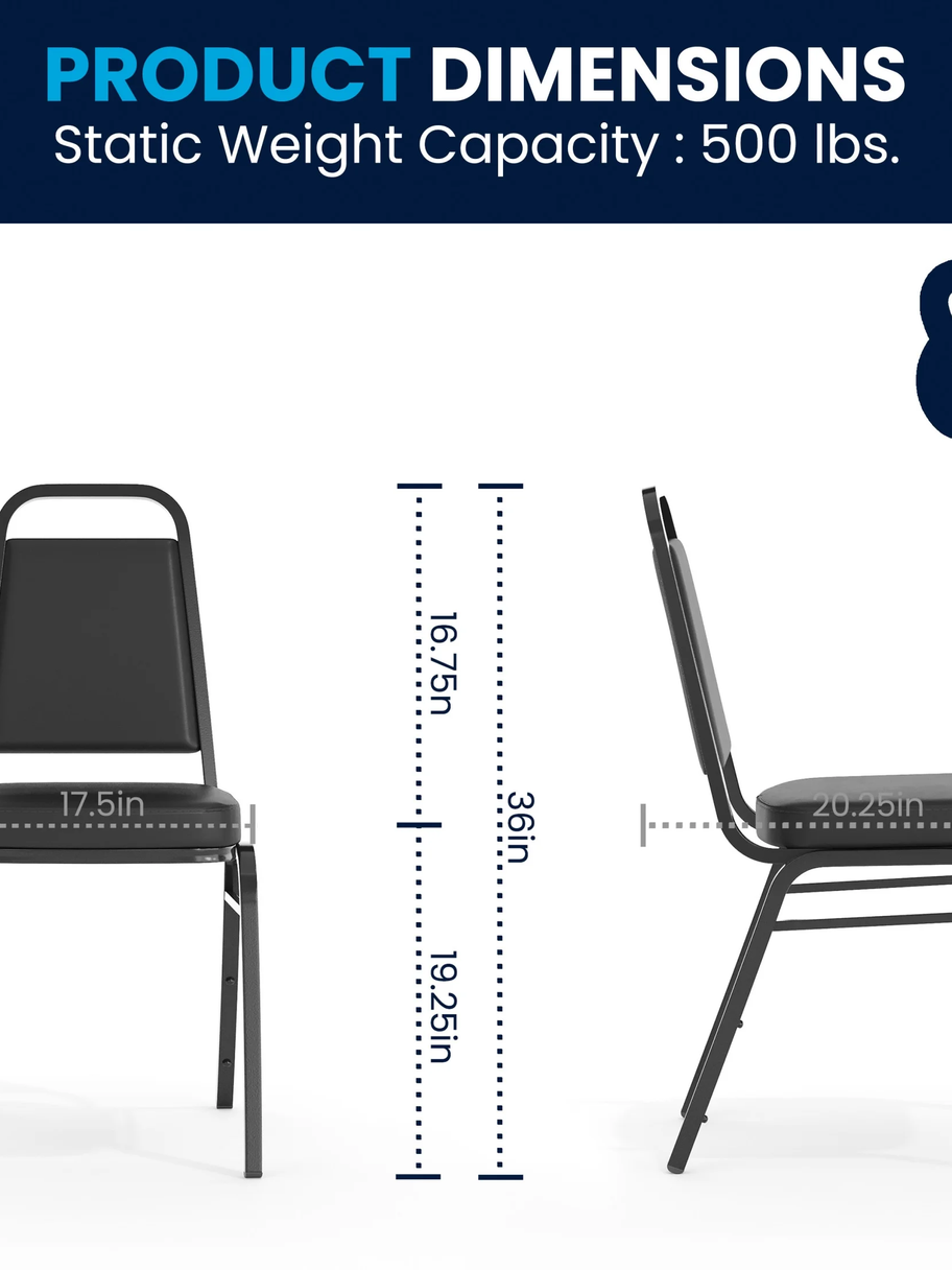 Hercules Series Adult Size Trapezoidal Stacking Banquet Chairs, Set of 4, Black