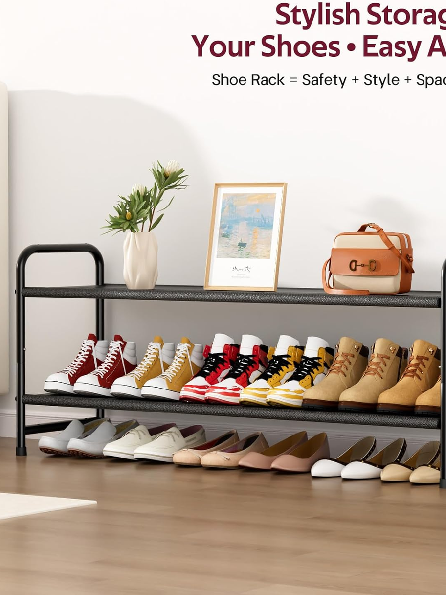 Long 2-Tier Shoe Organizer for Closet, Stackable Wide Shoe Rack Holds 18-Pairs L