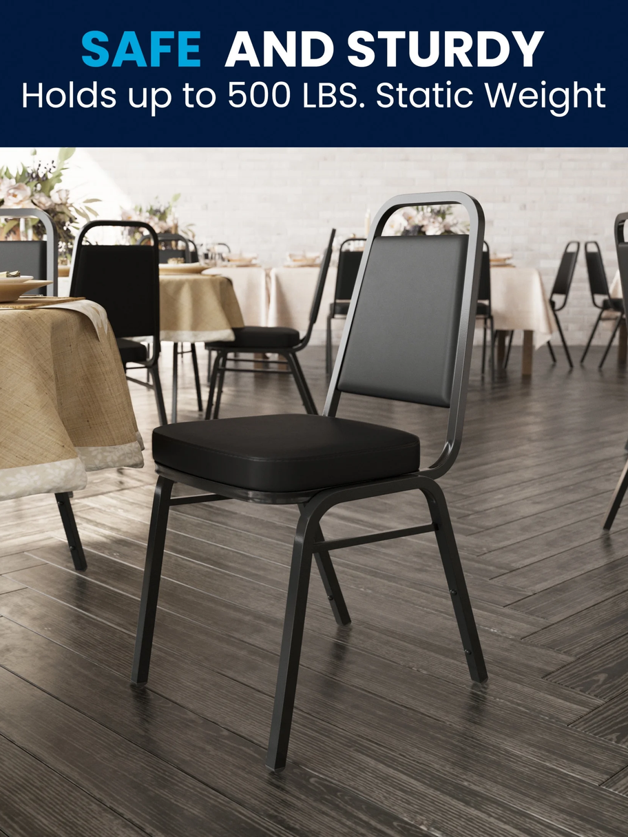 Hercules Series Adult Size Trapezoidal Stacking Banquet Chairs, Set of 4, Black
