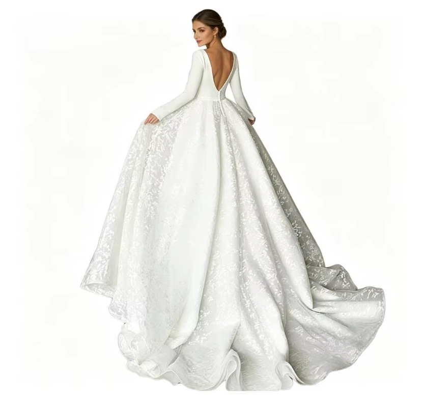 Customized New Boho Lace Appliques Wedding Dresses Elegant Long Sleeve V-Neck Stretch Stain