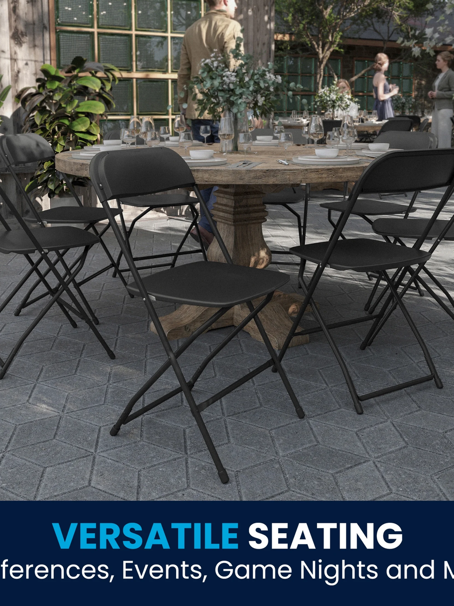 Hercules Series Plastic Folding Event Chairs for Adults, Set of 10, Black