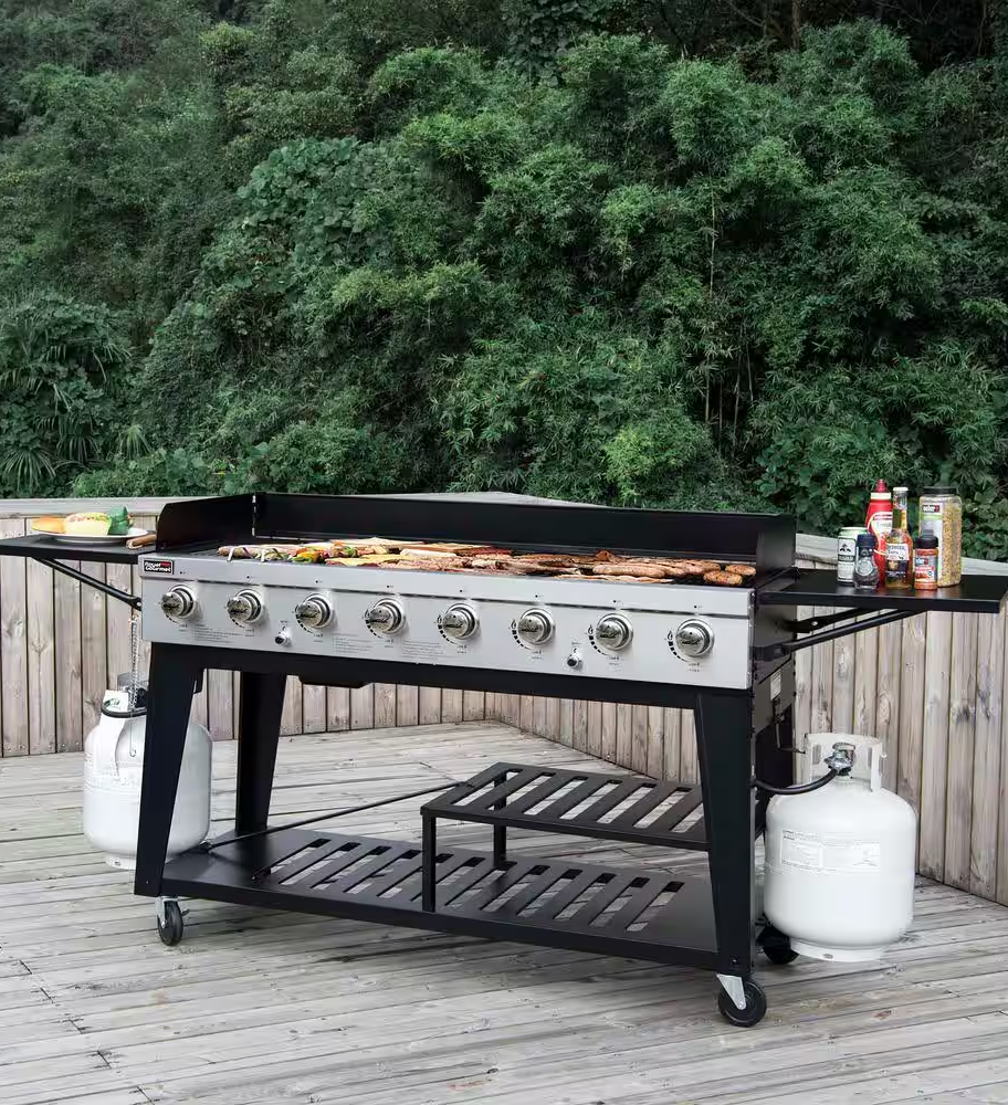 8-Burner Event Propane Gas Grill with 2 Folding Side Tables