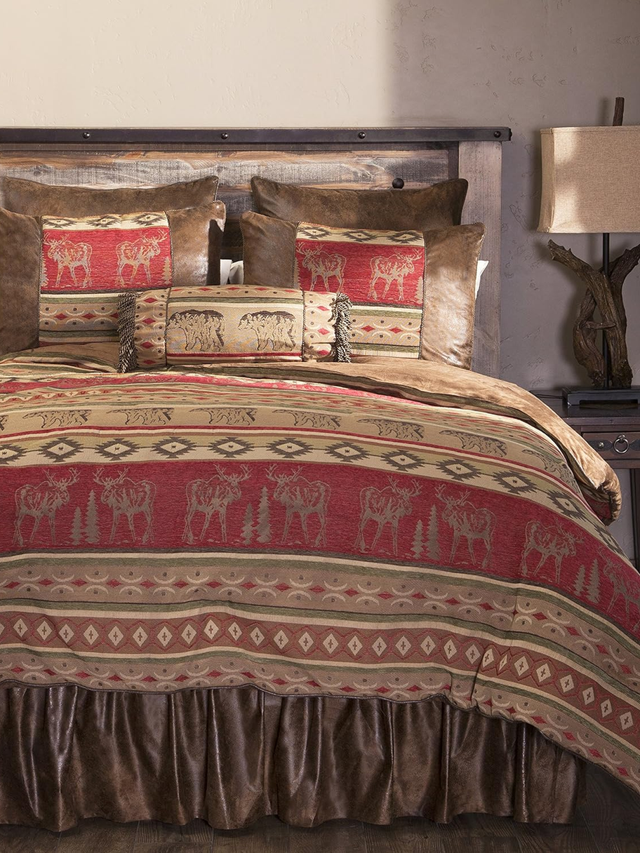 QUEEN bedding set includes: 1 comforter (92" x 96"), 1 faux leather ruffled beds skirt (60" x 80" x 15"), 2 standard pillow s