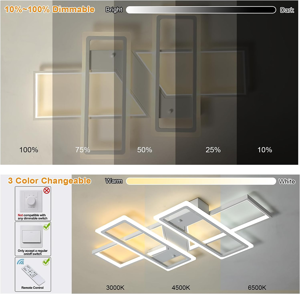 Bedroom Light Fixture with Adjustable Brightness: This square LED chandelier lighting fixture is stepless dimming (cool white