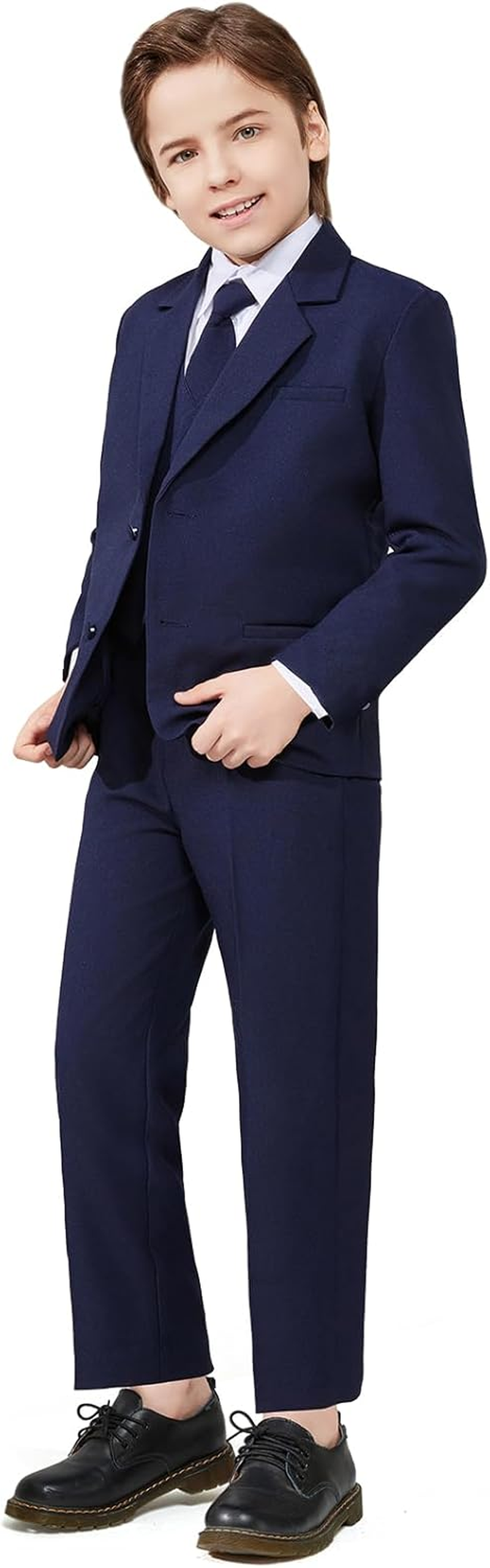 Toddler Boys' 5 Piece Classic Fit No Tail Formal Khaki Dress Suit Set with Tie