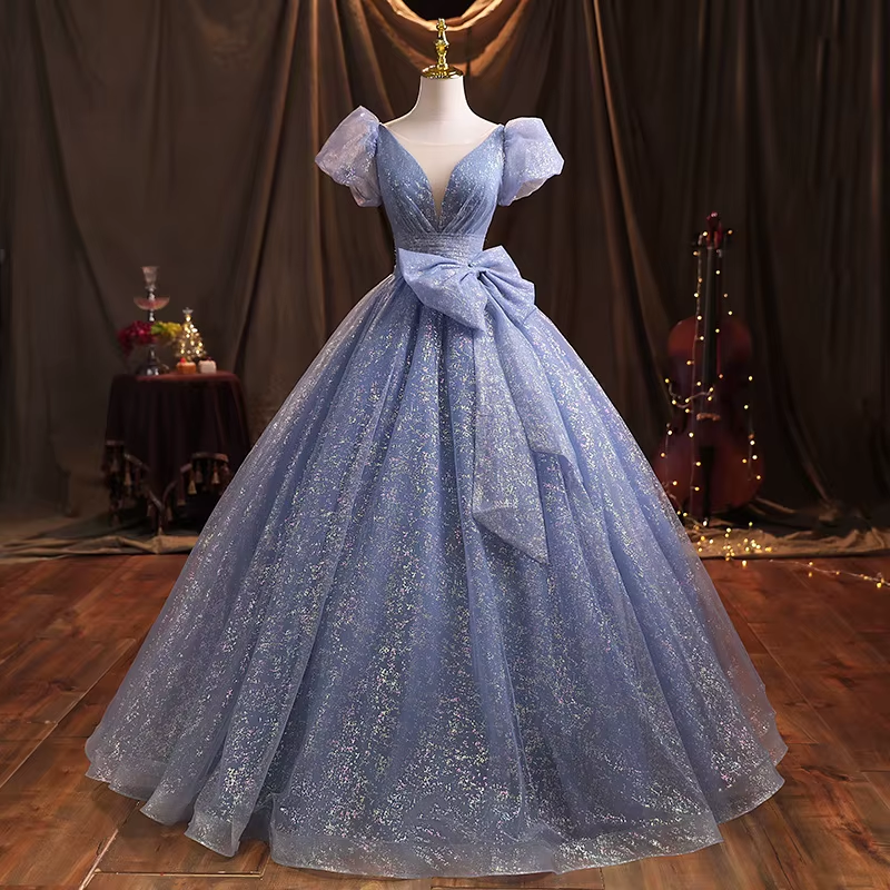 Customized Vintage Blue Quinceanera Dress Sweet A-Line O-Neck Ceremony