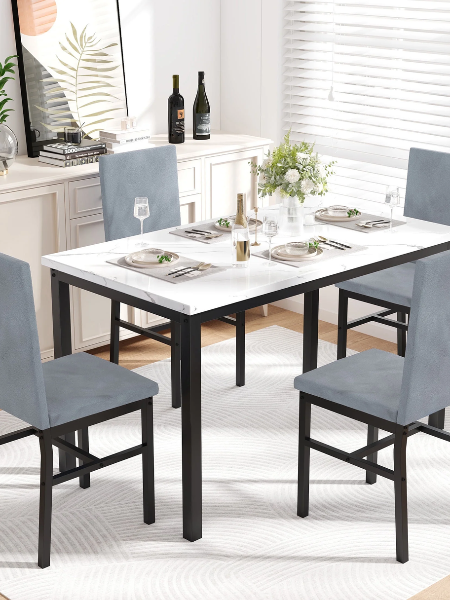 elegant kitchen dining table set is ideal for dining rooms. The 5-piece faux marble dining room table set is constructed with