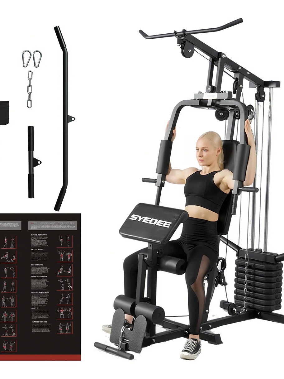 Multifunctional Home Gym System, Home Gym Station with 105LBS Weight Stack, All