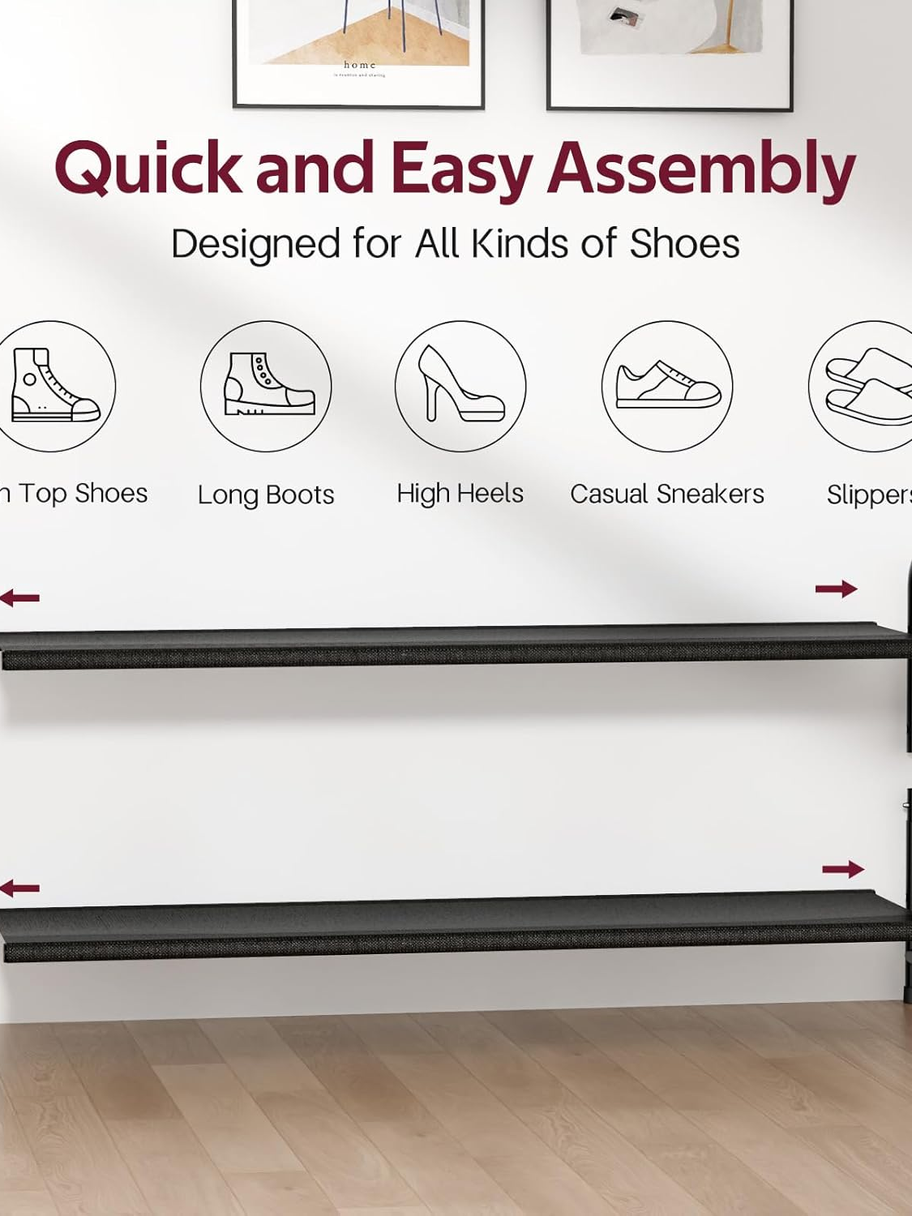 Long 2-Tier Shoe Organizer for Closet, Stackable Wide Shoe Rack Holds 18-Pairs L