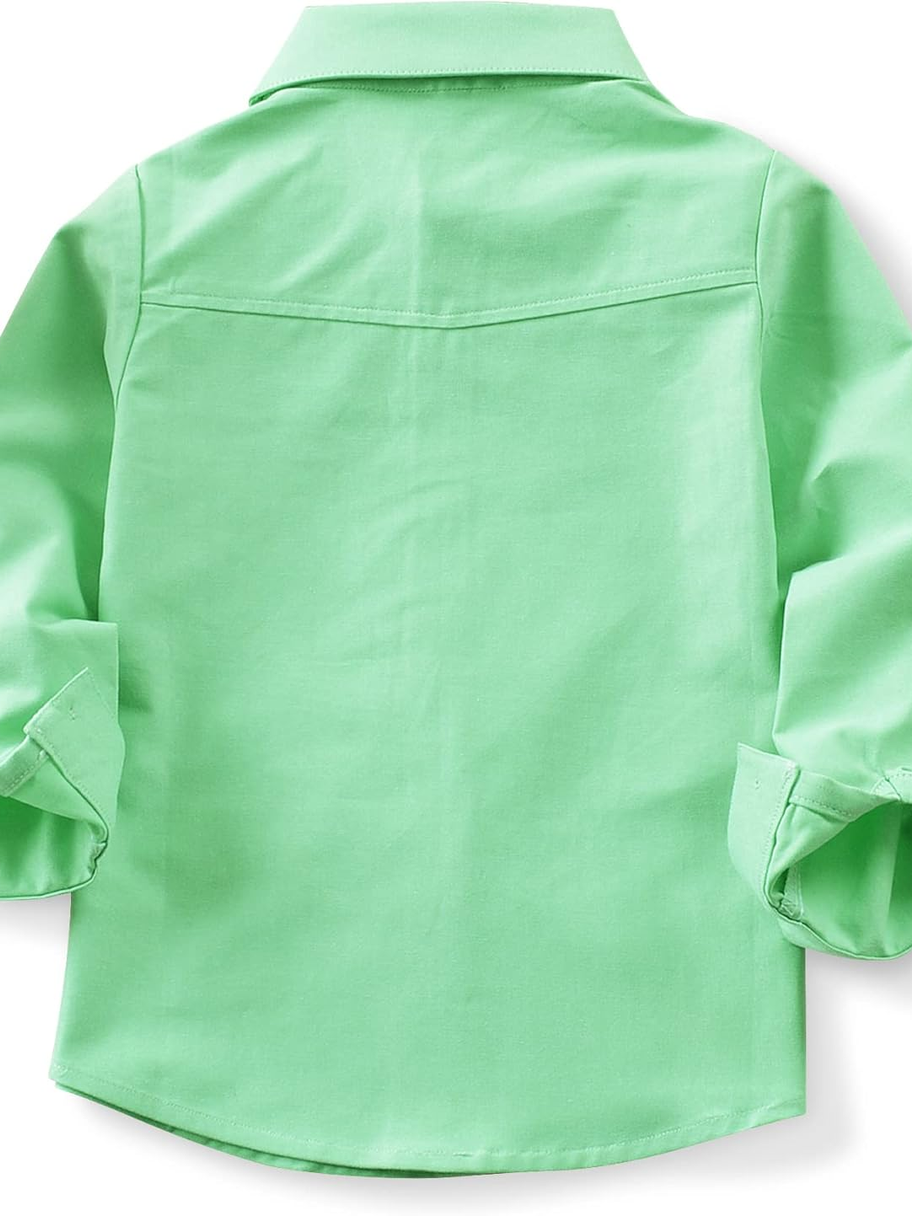 Boys'Oxford Dress Shirts Long Sleeve, Button down Solid Formal Uniform Casual Wes