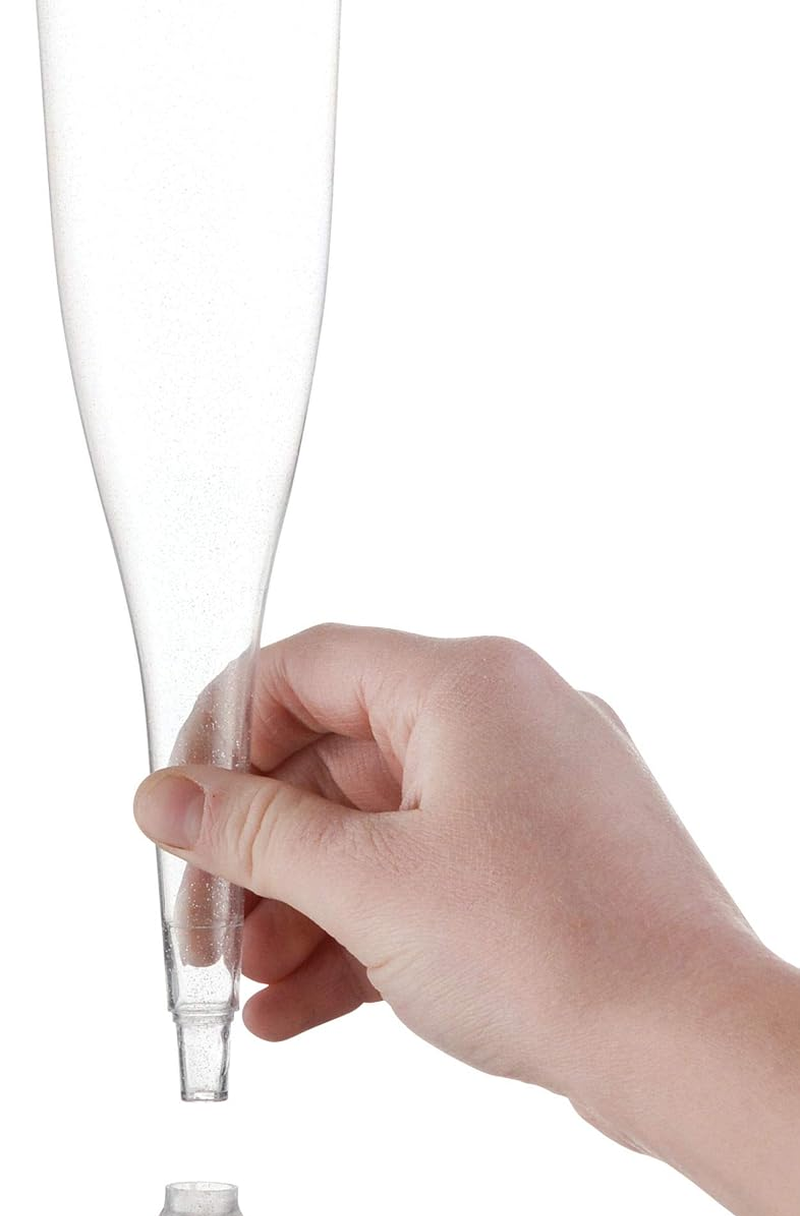 Plastic Champagne Flutes Disposable - Silver Glitter with a Silver Rim - [1 Box