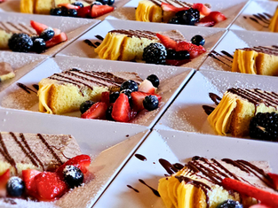 Masterpiece Cuisine wedding catering setup with elegant dessert display in Las Vegas.