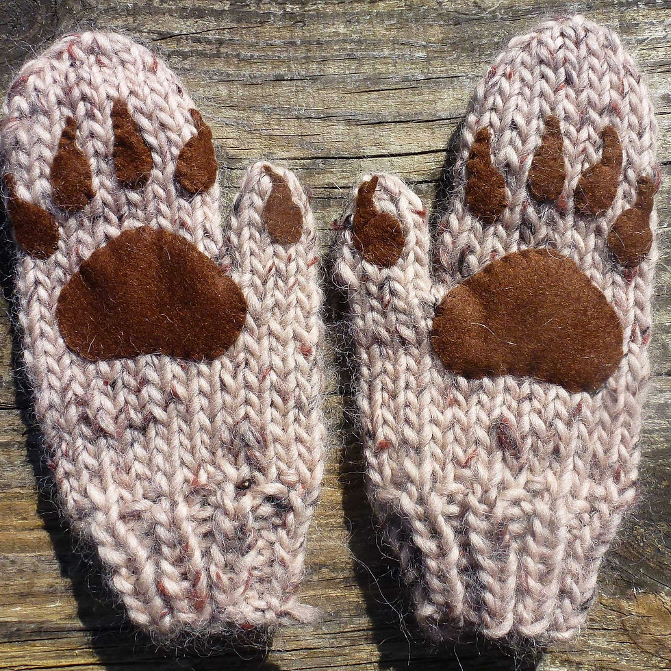 Thumbnail: Knitting Pattern Bear Hood/Cowl plus Mitten Paws. Sizes baby, child, adult