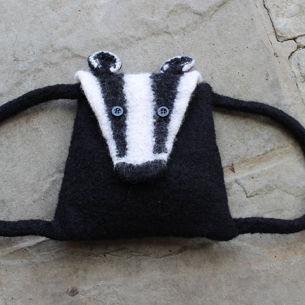 Thumbnail: KNITTING PATTERN: Boris Badger - knitted and felted badger bag, child backpac