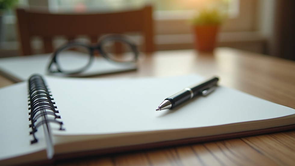 Close-up view of a journal and pen on a wooden table, symbolizing self-reflection and emotional health