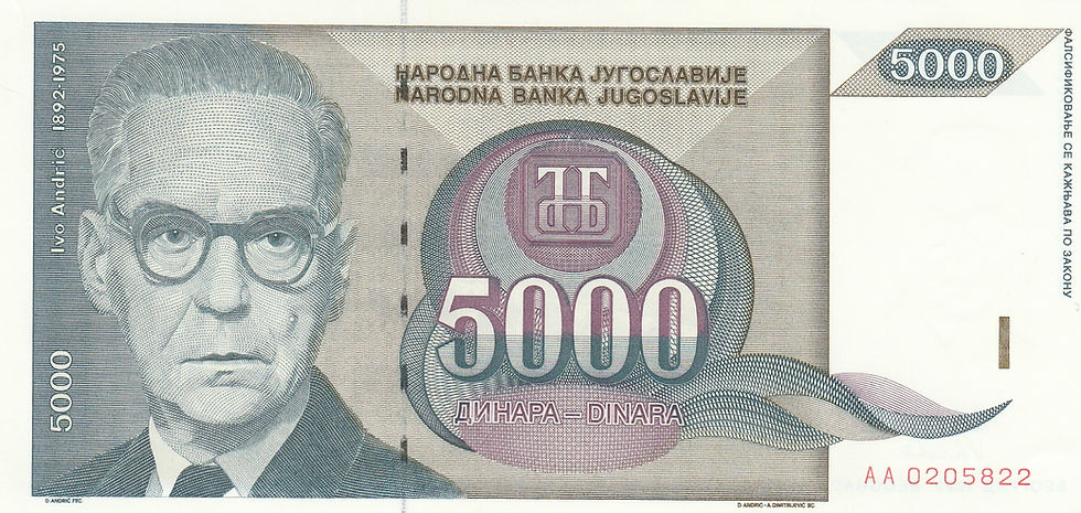 Yugoslavia 5000 Dinara 1992 – P-115, AA-Prefix, UNC Uncirculated Banknote