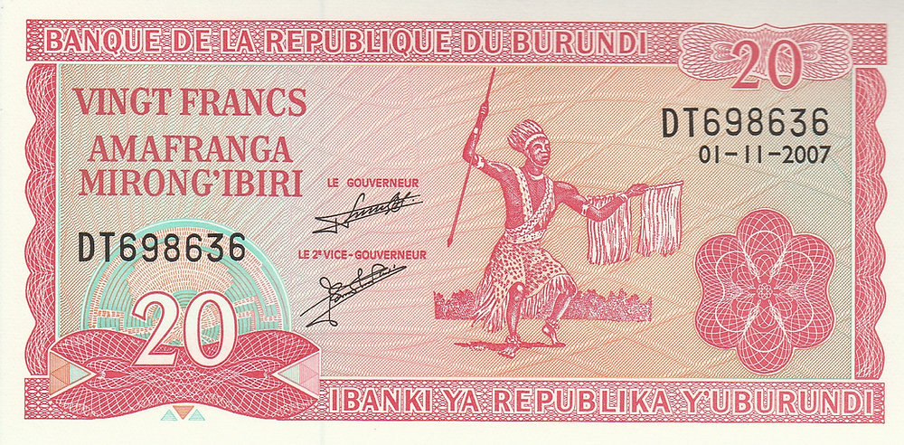 The Rift Republic Small Notes Of The Great Rift Republic #2: 20 Francs (Burundi, 2007 ...