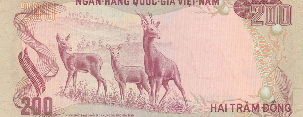 200 Dong (South Vietnam, 1972)-Reverse: Features a group of Muntjac, also known as Barking Deer.