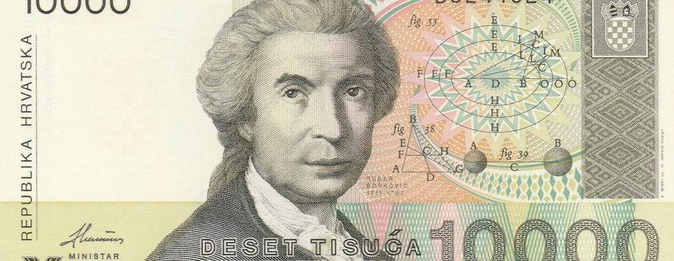 10,000 Dinara (Croatia, 1992)-Observe: Features a portrait of physicist and astronomer Ruđer Josip Bošković (1711-1787).