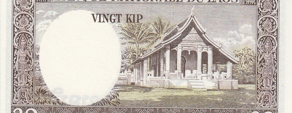 20 Kip (Kingdom Of Laos, 1962)-Reverse: Depicts Wat Hosian Temple, in Luang Prabang.