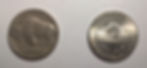 A Buffalo Nickel with a modern Jefferson Nickel for scale.