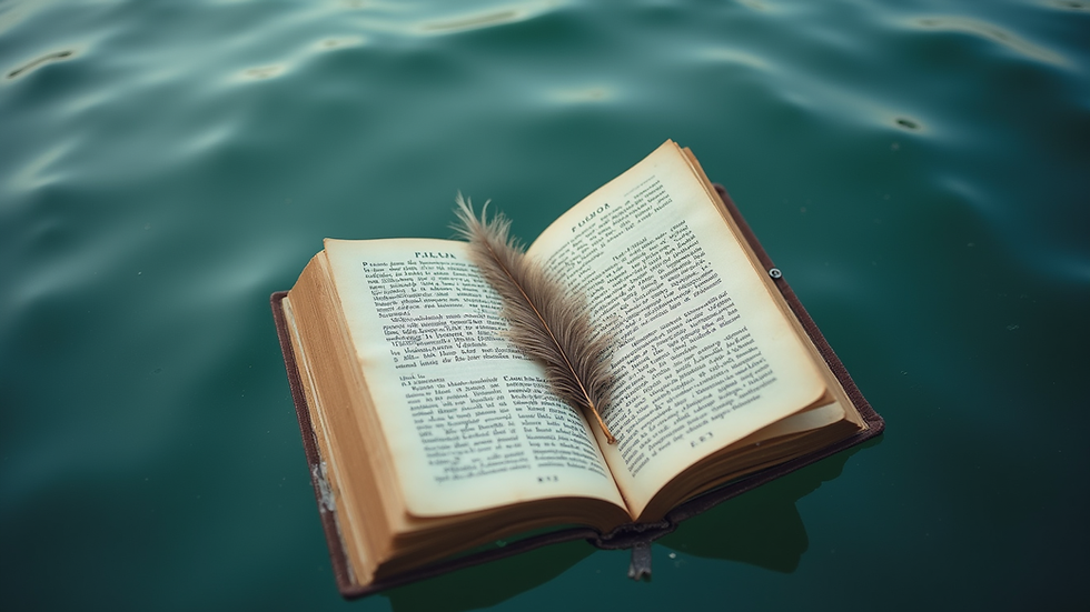 Vue en plongée d’un livre de psaumes ouvert avec une plume posée dessus