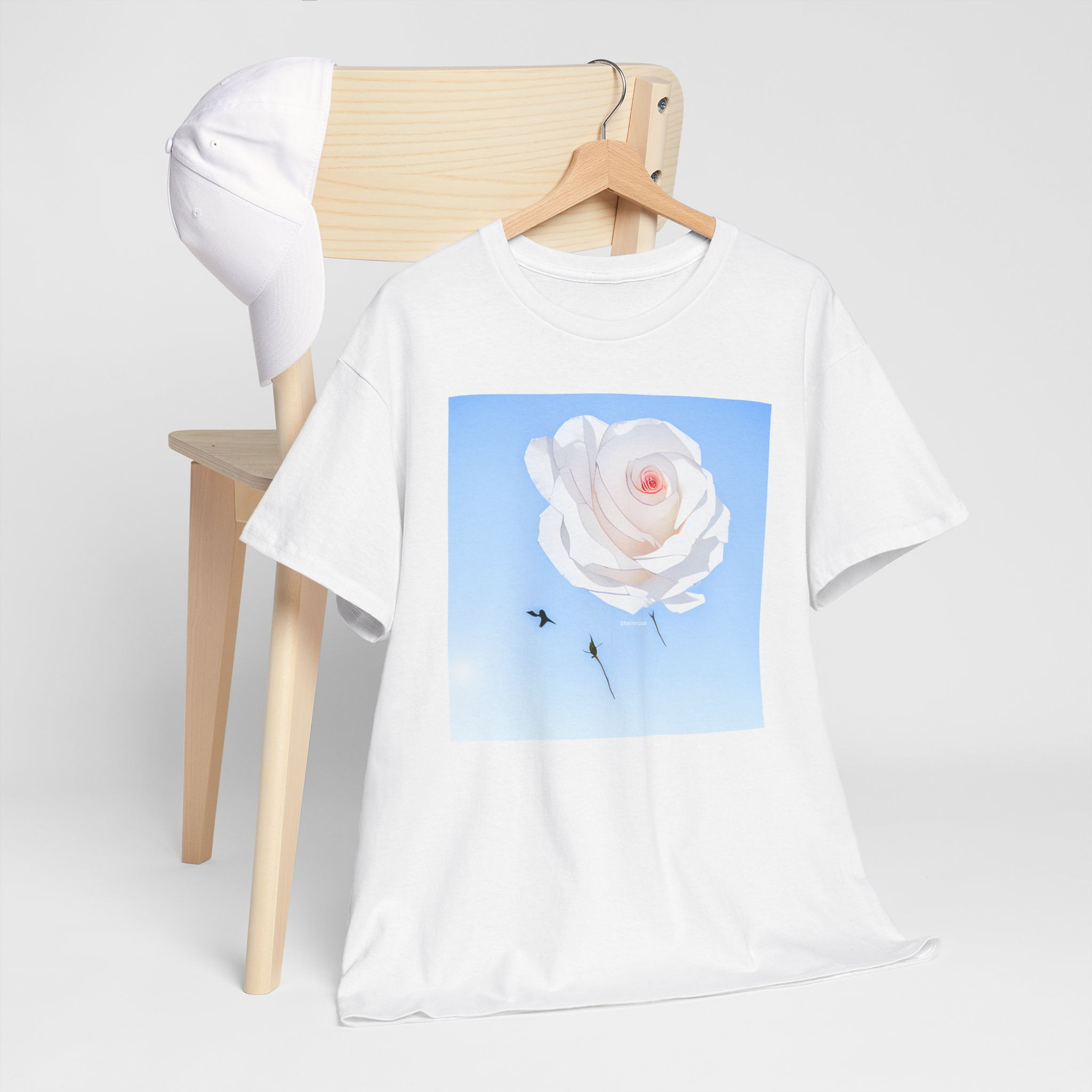 T-shirt floral serein – Motif rose blanche, mode unisexe printemps été