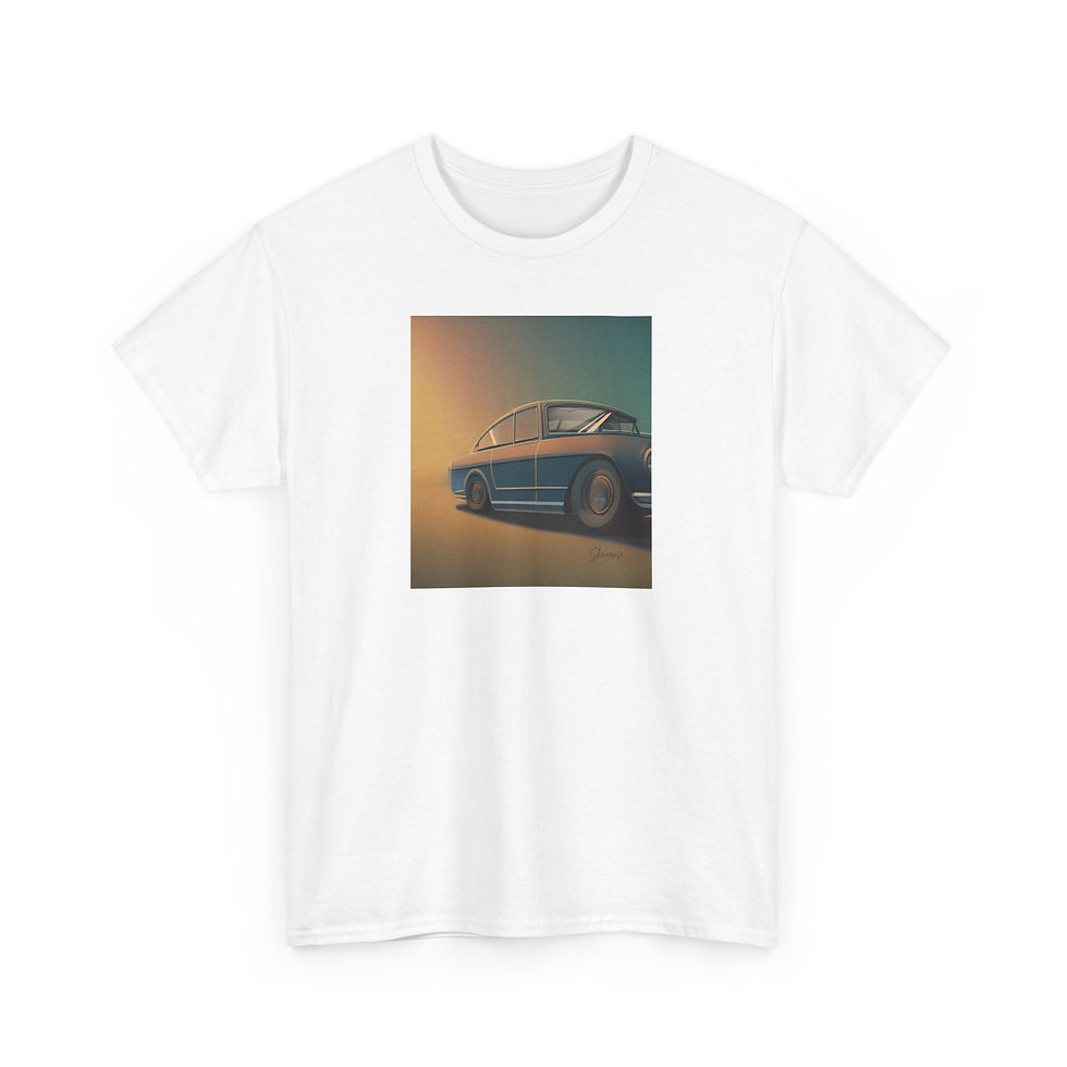 T-shirt unisexe en coton épais – Motif voiture rétro, look vintage décontracté