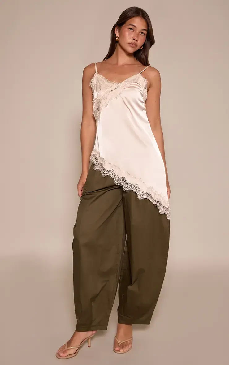 Khaki Elasticated Waist Parachute Trousers- UK 12