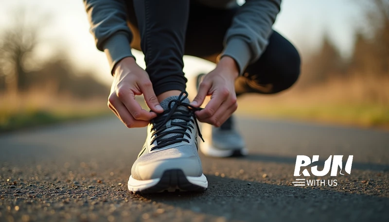 Person tying a shoe lace and getting ready to run.