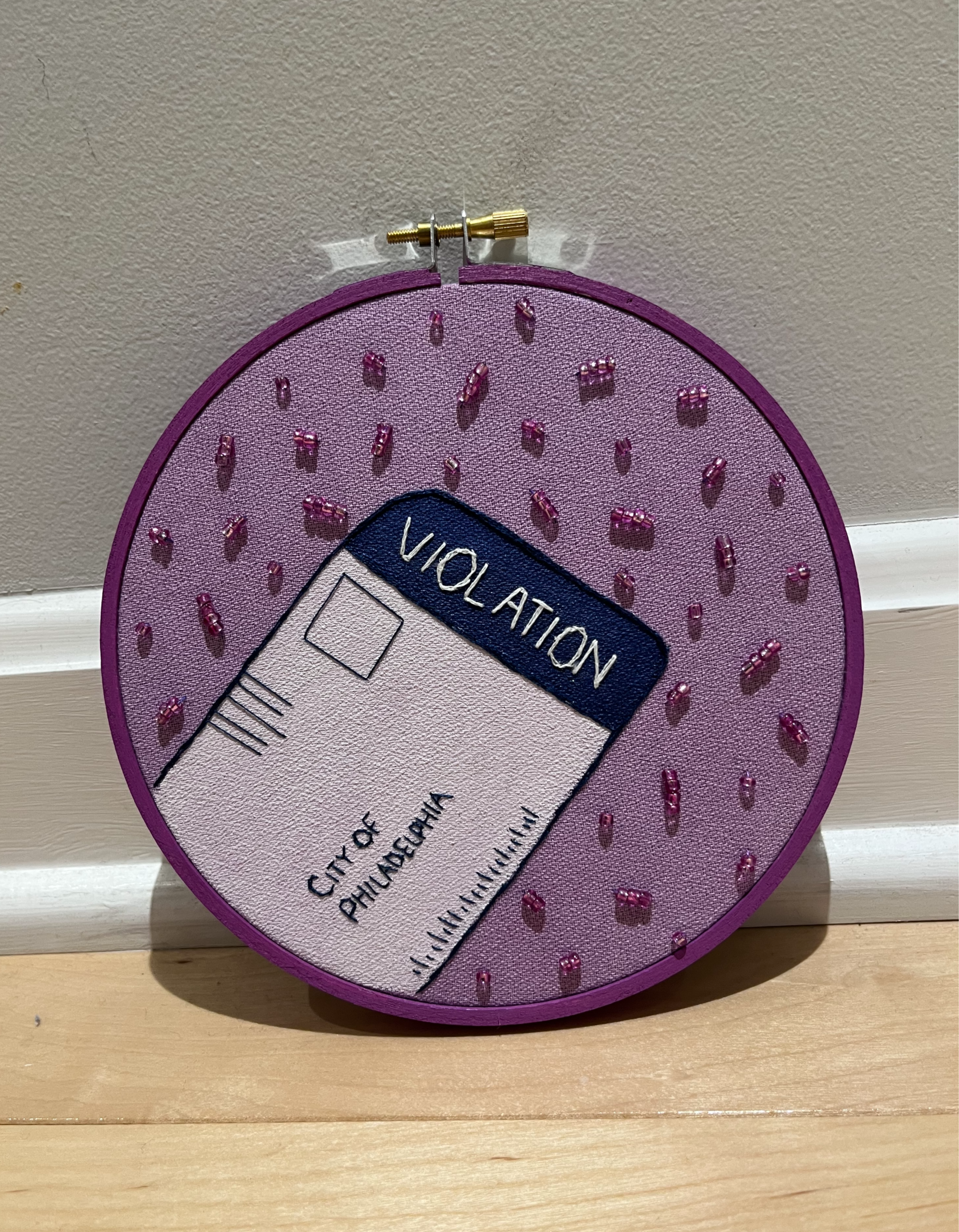 Beaded Parking Violation Embroidery Hoop