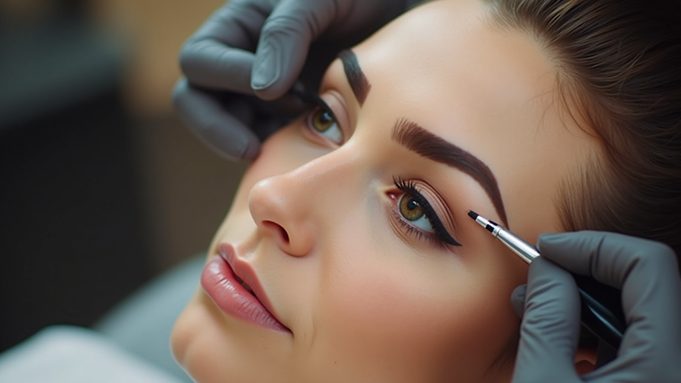 Close-up view of semi-permanent eyebrow makeup being applied