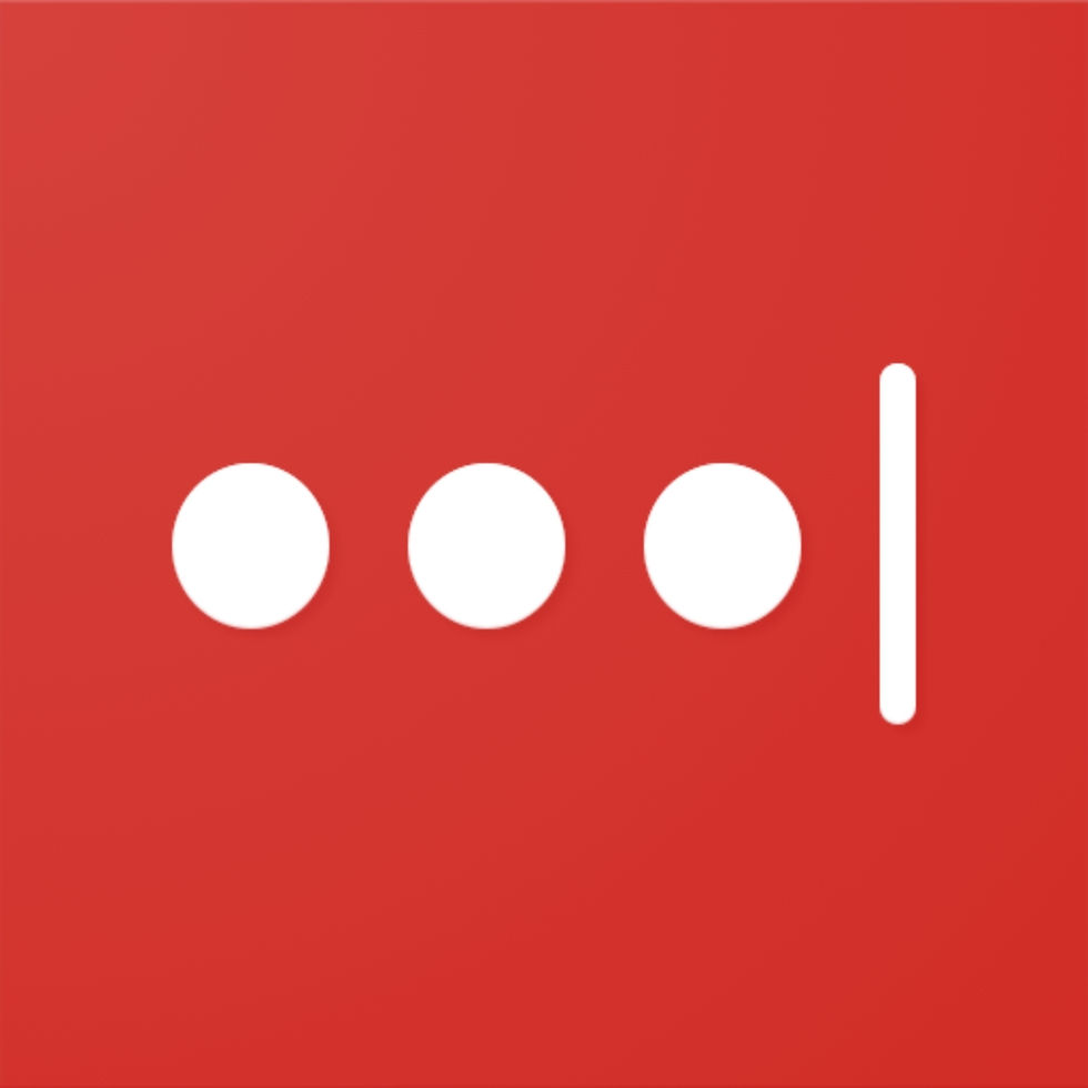 Red background with three white dots followed by a vertical white line, forming a minimalist design.
