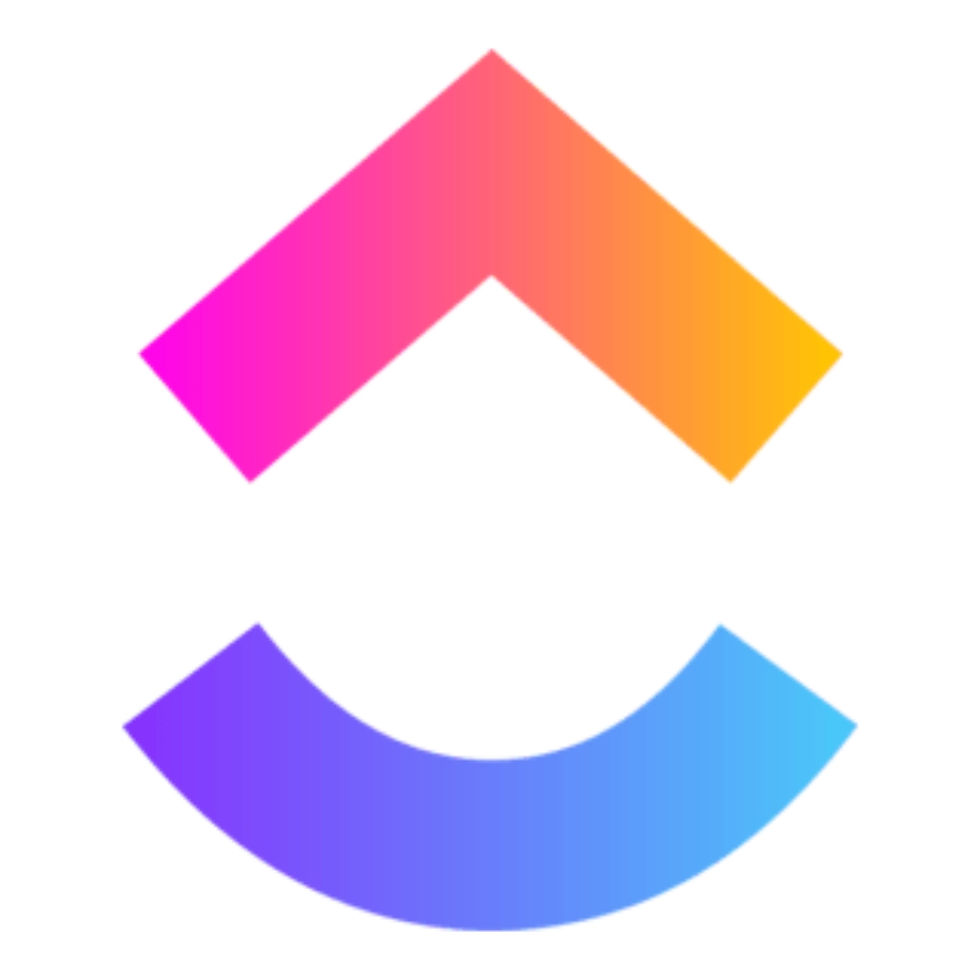 Gradient arrow forming a letter C on a white background. Top arrow is pink to orange, bottom curve is purple to blue. Minimalistic design.