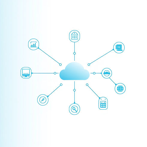 digital transformation illustration with connected systems, cloud integration, automation