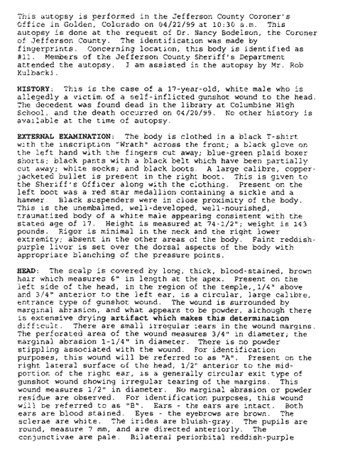 Dylan Klebold autopsy p. 2 external examination