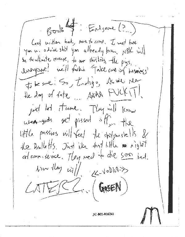 Dylan Klebold writing in Eric Harris yearbook, Columbine--Endgame Book 4