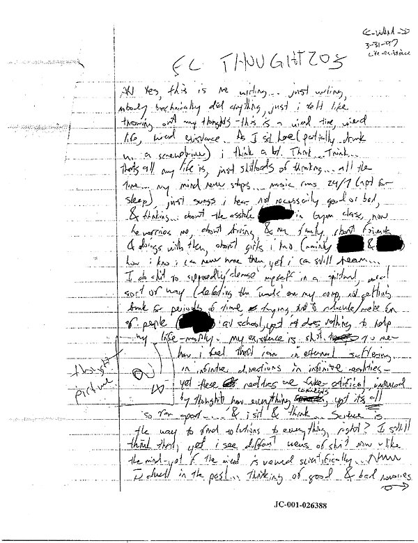 Dylan Klebold's Journal part 1 Columbine Guide Sue Klebold