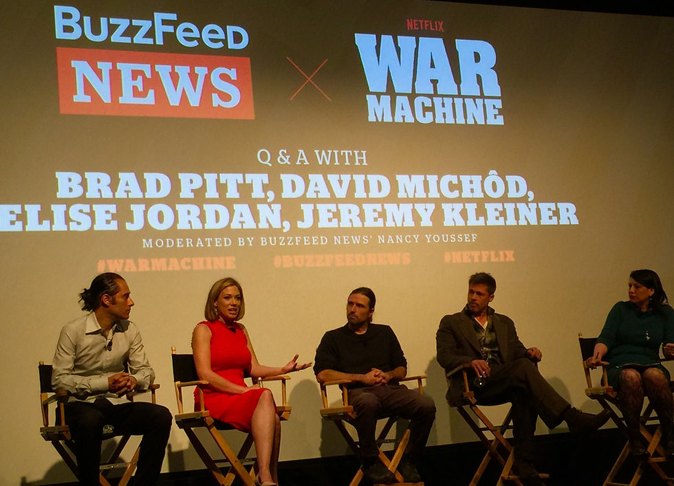 Elise Jordan, Brad Pitt, War Machine, David Michod, Jeremy Kleiner, Nancy Youssef, Buzzfeed NYC premiere Michael Hastings