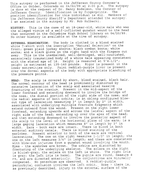 Eric Harris autopsy p. 2 external examination