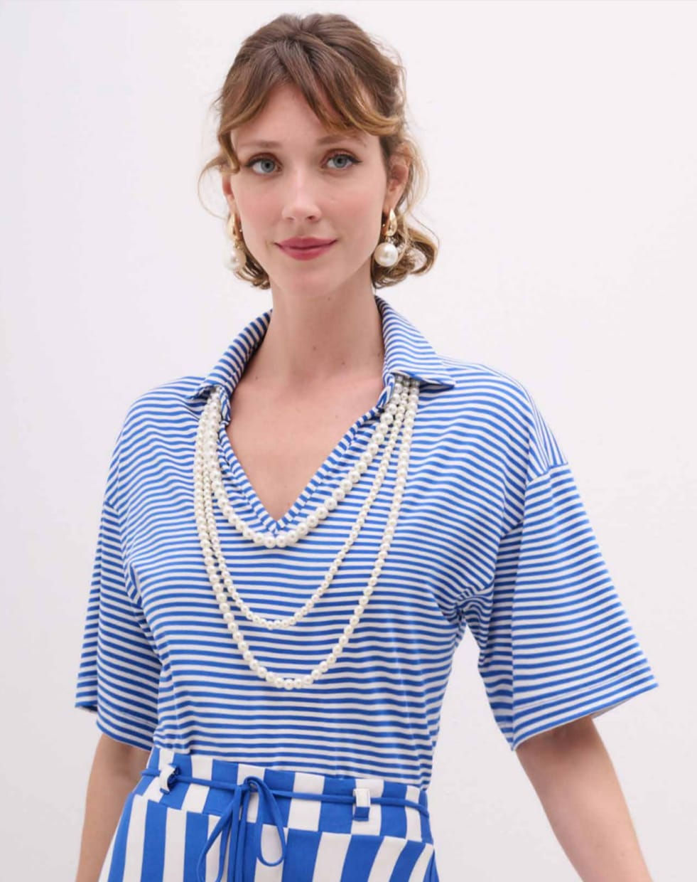 Blusa Malha Listrada com Gola