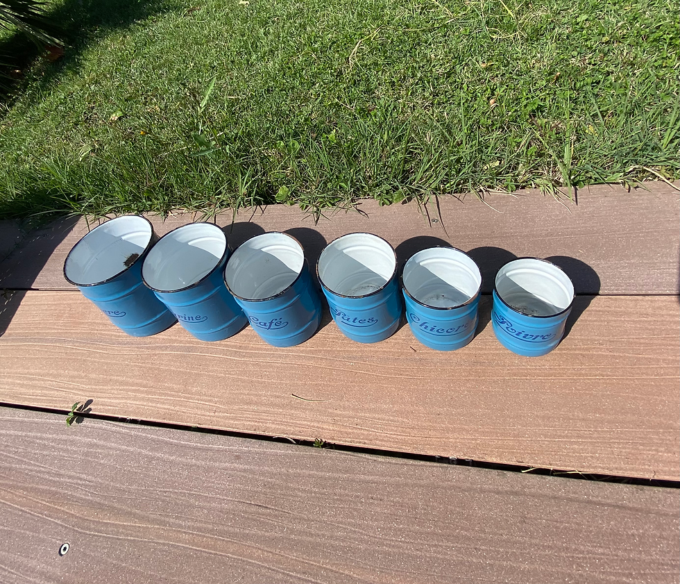 Miniature : Lot de 6 pots à épices en émail bleu 