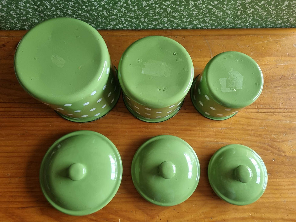 Miniature : Lot pot email vert à pois