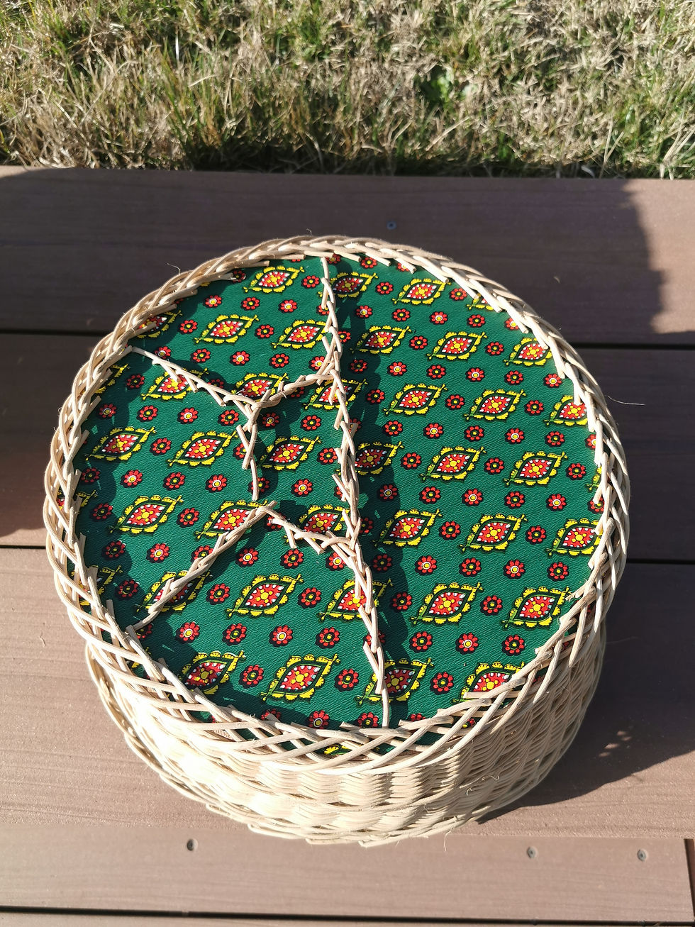Miniature : Travailleuse couture ronde en osier Vintage