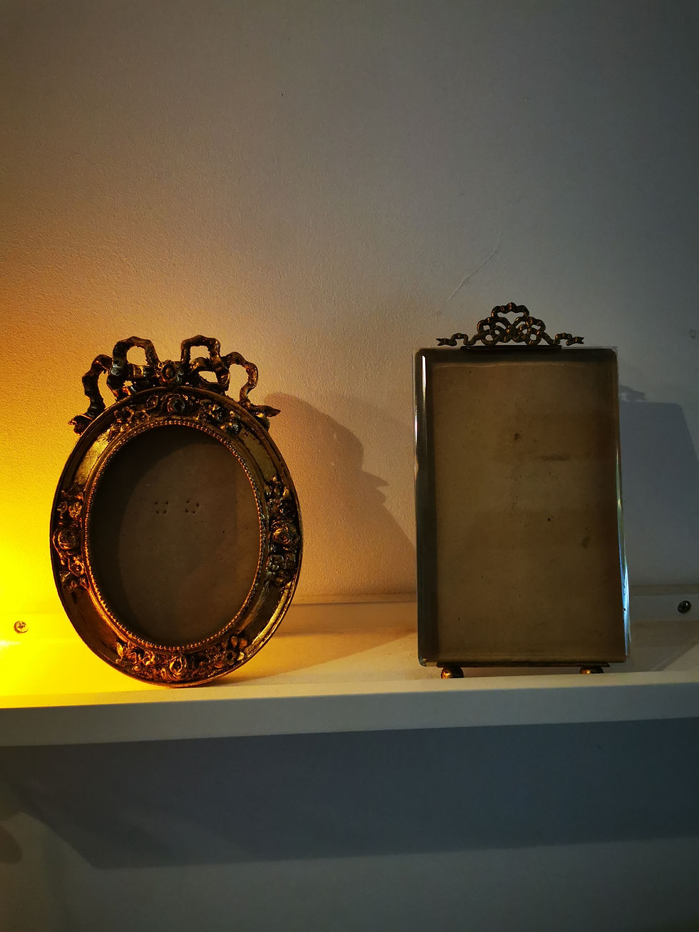 Miniature : Cadre verre et laiton avec ruban noeud