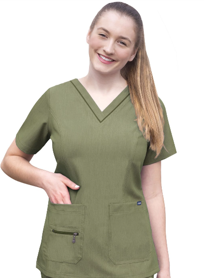 Adar Pro Heather Collection Womens Elevated V-neck Scrub Top Olive