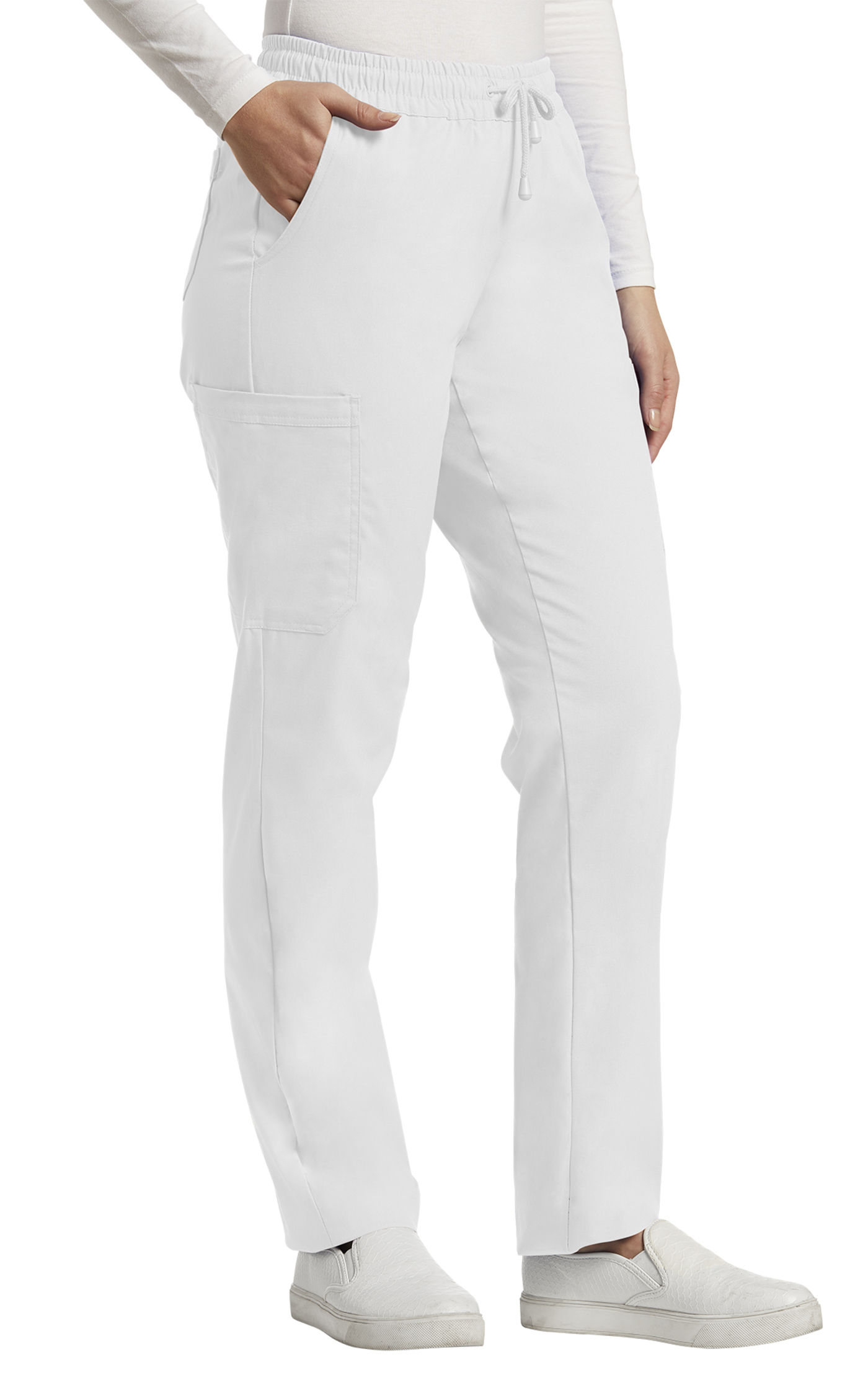 White Cross Pockets Cargo Drawstring Pant- White