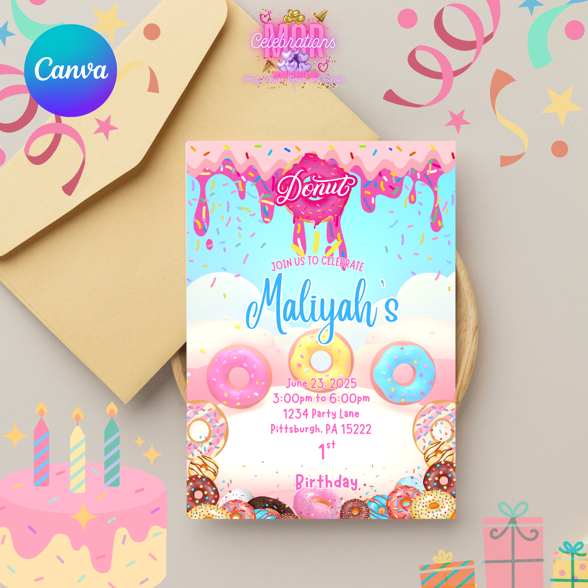 Donut Invitation and Thank You Card